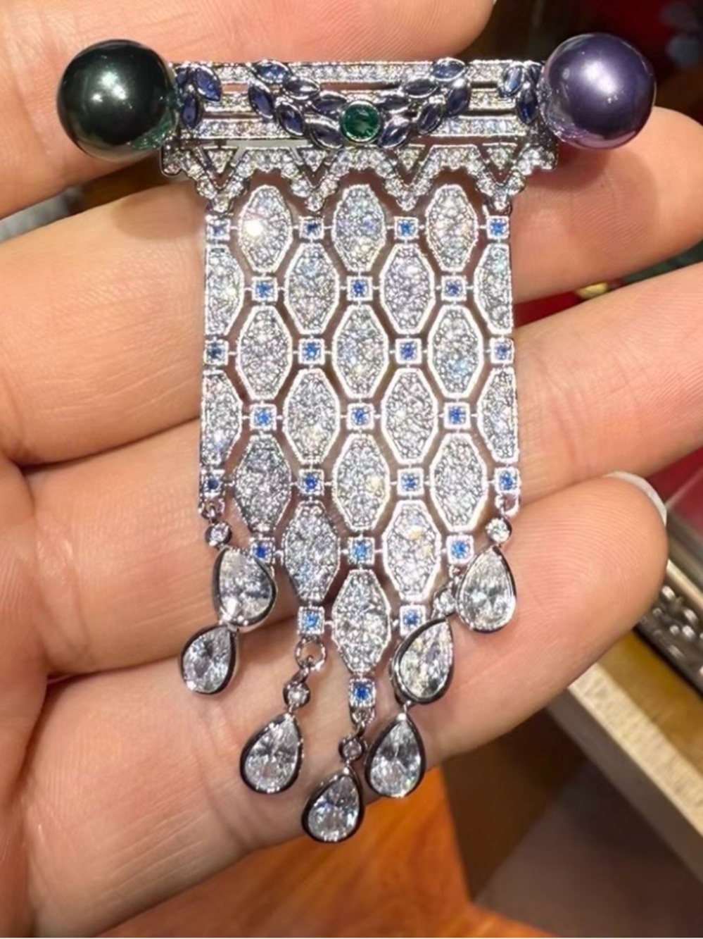 Vintage Rhinestone Drop Purse with Pearl Accents